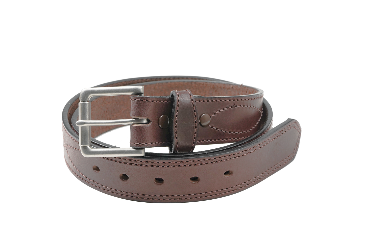 1 1/2" Decorative Figure 8 Stitching Men's Leather Work Belt