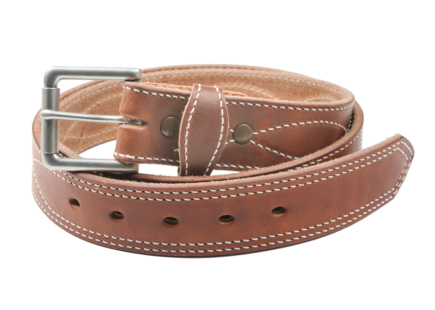 1 1/2" Decorative Figure 8 Stitching Men's Leather Work Belt