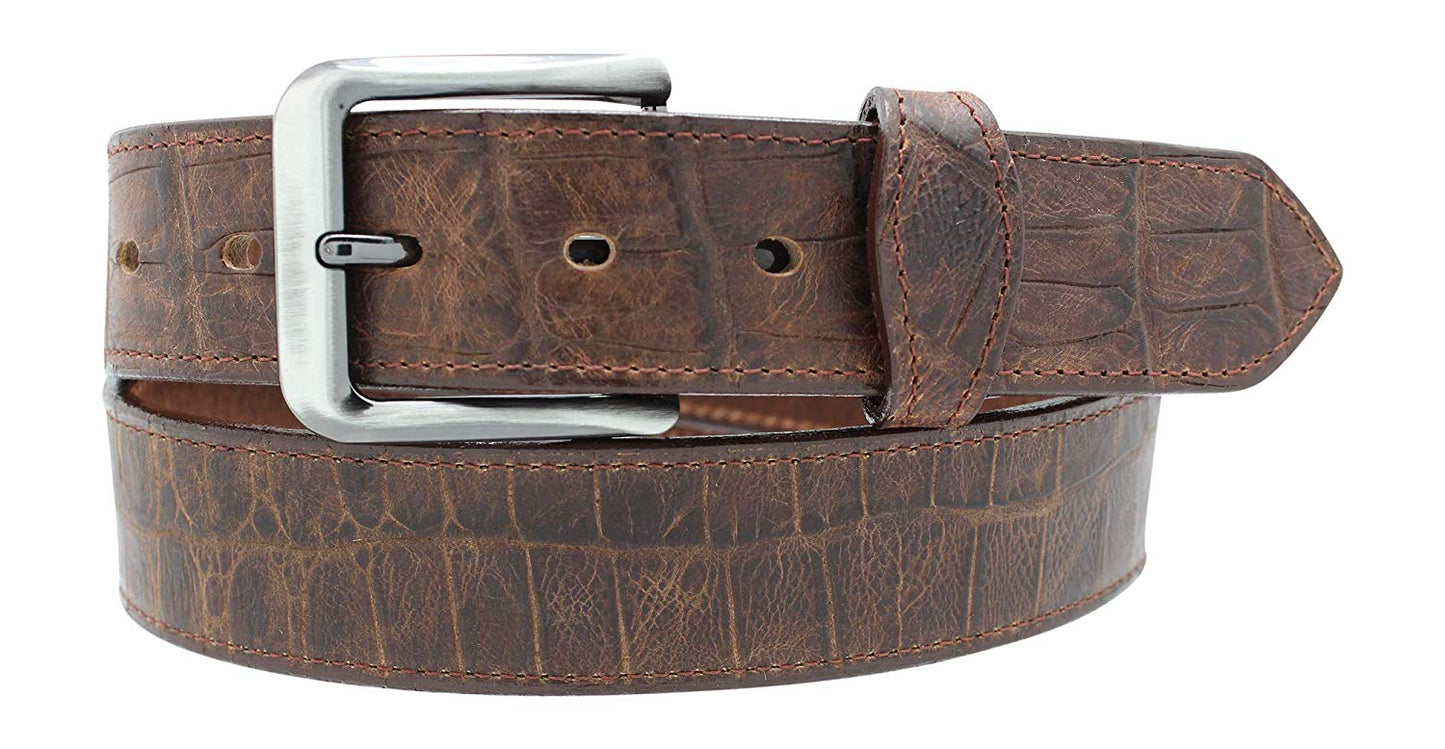 Alligator Embossed Leather Dress Belt w/ Tabs - YourTack