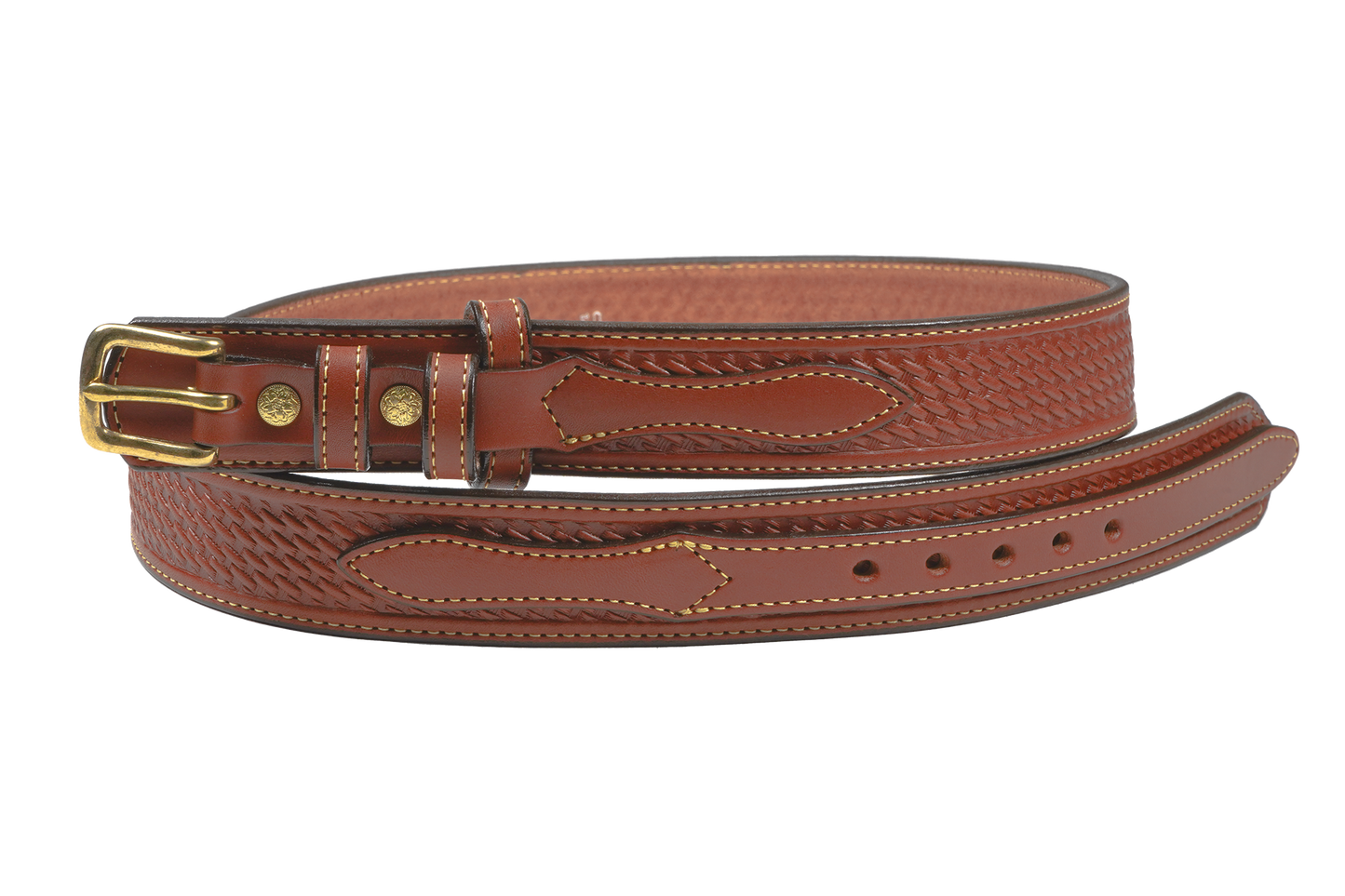 1 1/2" English Bridle Leather Basketweave Embossed Ranger Belt - YourTack