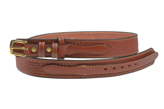 1 1/2" English Bridle Leather Basketweave Embossed Ranger Belt - YourTack