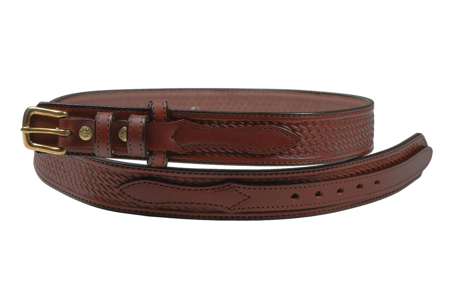 1 1/2" English Bridle Leather Basketweave Embossed Ranger Belt - YourTack