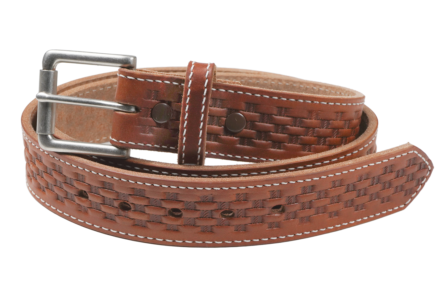 1 1/2" Men's Basketweave Oiled & Waxed Embossed Work Belt - YourTack